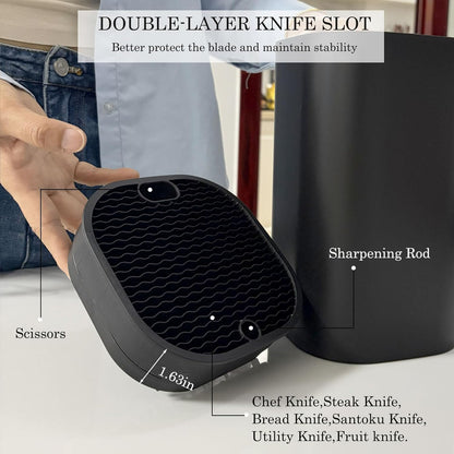 Knife Block with Scissors & Sharpening Rod Slots for Countertop | Plastic Black Universal Knife holder Hold 21 Knives Large Capacity,Save Space,Easy to Clean Empty Orgnizer for Kitchen Knife