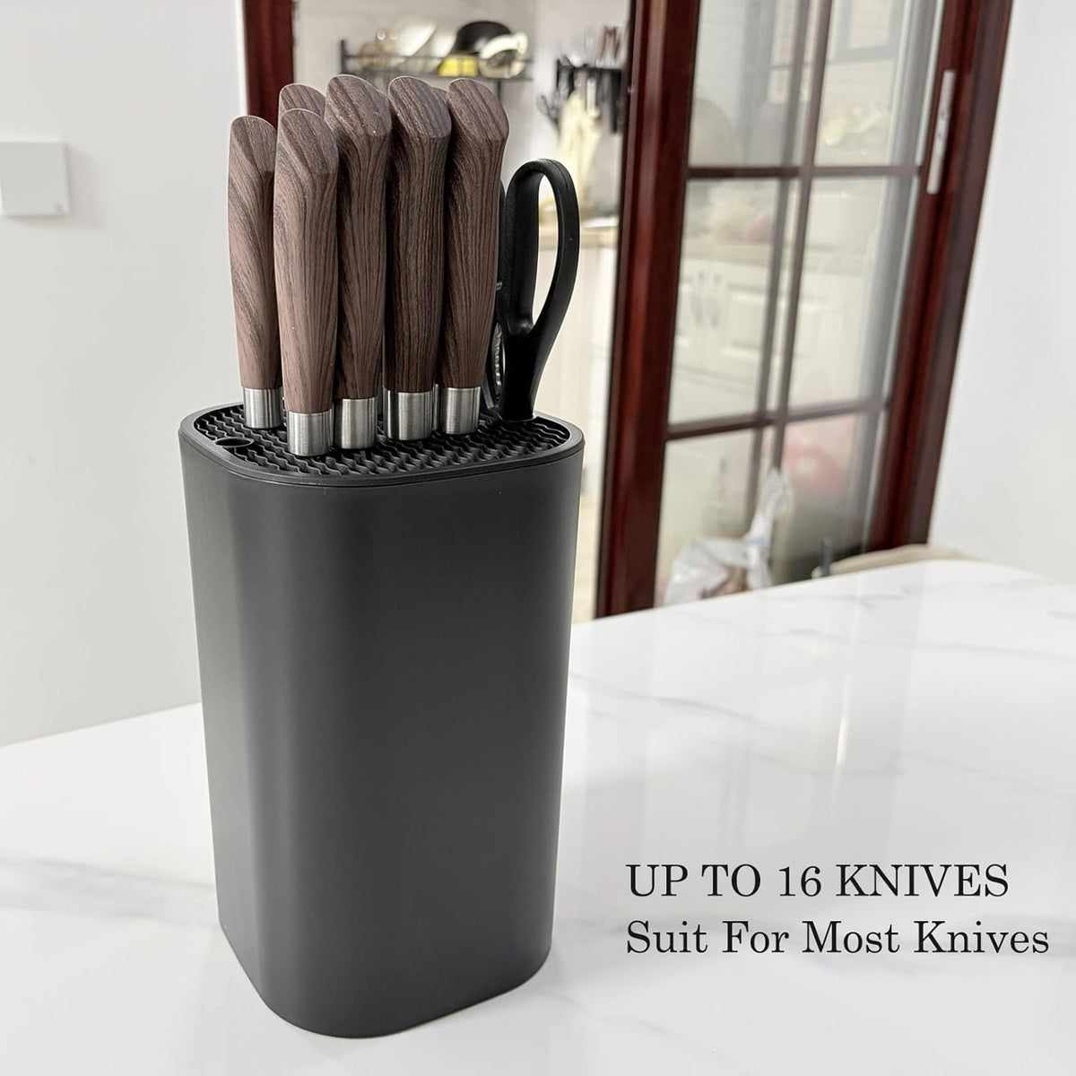 Knife Block with Scissors & Sharpening Rod Slots for Countertop | Plastic Black Universal Knife holder Hold 21 Knives Large Capacity,Save Space,Easy to Clean Empty Orgnizer for Kitchen Knife