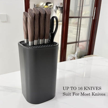 Knife Block with Scissors & Sharpening Rod Slots for Countertop | Plastic Black Universal Knife holder Hold 21 Knives Large Capacity,Save Space,Easy to Clean Empty Orgnizer for Kitchen Knife