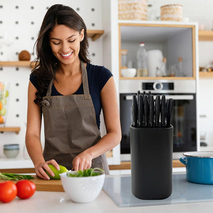Knife Block with Scissors & Sharpening Rod Slots for Countertop | Plastic Black Universal Knife holder Hold 21 Knives Large Capacity,Save Space,Easy to Clean Empty Orgnizer for Kitchen Knife