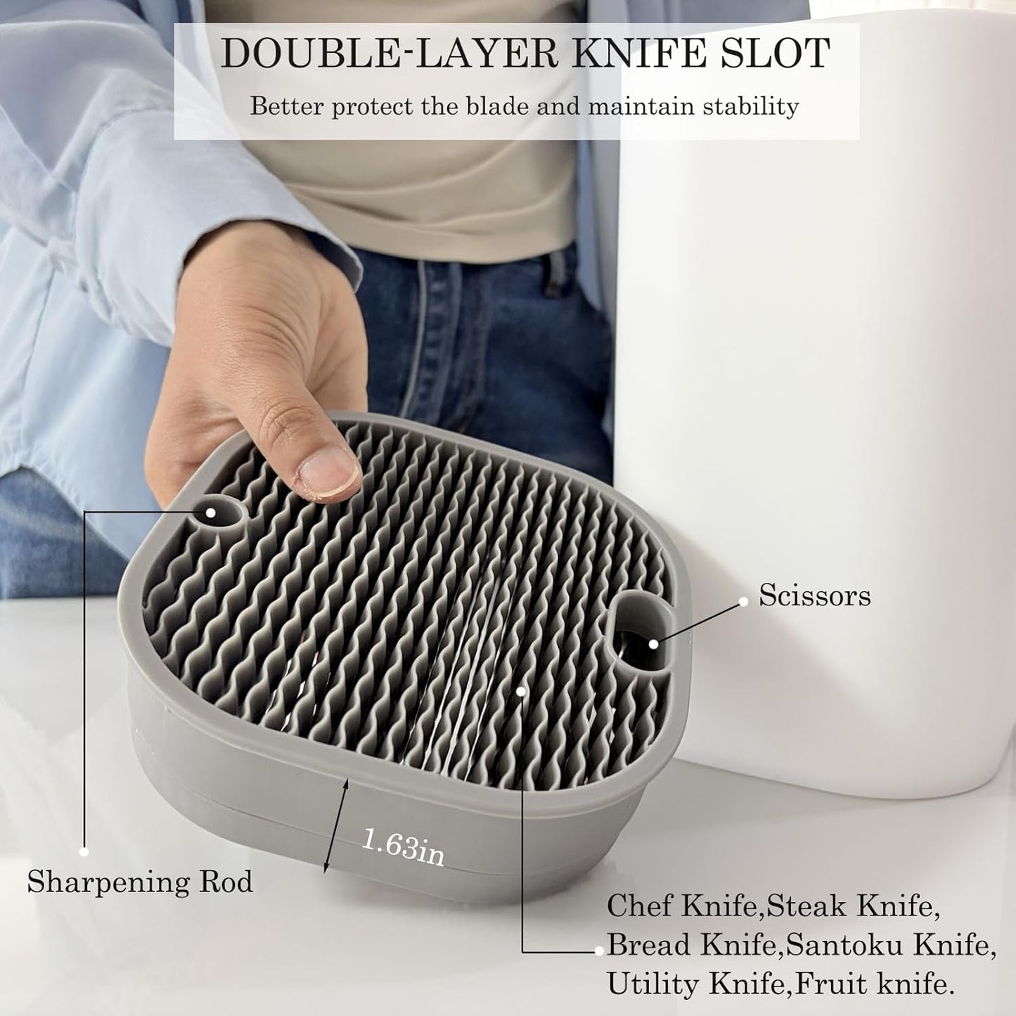 Knife Block with Scissors & Sharpening Rod Slots for Countertop | Plastic Black Universal Knife holder Hold 21 Knives Large Capacity,Save Space,Easy to Clean Empty Orgnizer for Kitchen Knife