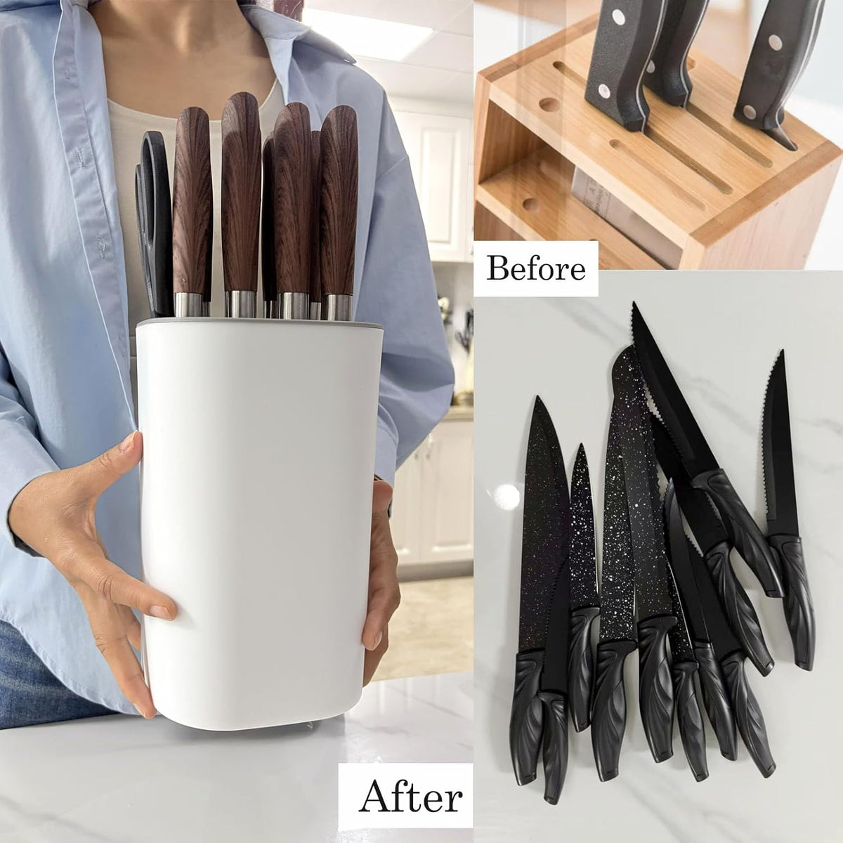 Knife Block with Scissors & Sharpening Rod Slots for Countertop | Plastic Black Universal Knife holder Hold 21 Knives Large Capacity,Save Space,Easy to Clean Empty Orgnizer for Kitchen Knife