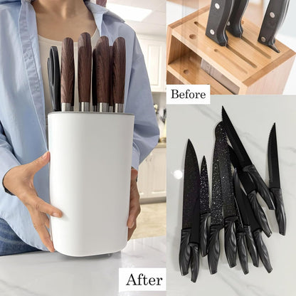 Knife Block with Scissors & Sharpening Rod Slots for Countertop | Plastic Black Universal Knife holder Hold 21 Knives Large Capacity,Save Space,Easy to Clean Empty Orgnizer for Kitchen Knife