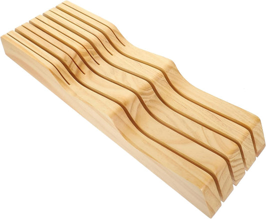 UKCOCO Khaki Wooden Drawer Knife Rack In Drawer Knives Block Organizer for Kitchen Storage Sturdy Beech Wood Cutter Holder Protecting Blades Space Saving Design for Clutter Countertops