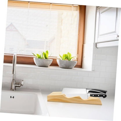 UKCOCO Khaki Wooden Drawer Knife Rack In Drawer Knives Block Organizer for Kitchen Storage Sturdy Beech Wood Cutter Holder Protecting Blades Space Saving Design for Clutter Countertops