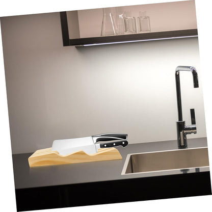 UKCOCO Khaki Wooden Drawer Knife Rack In Drawer Knives Block Organizer for Kitchen Storage Sturdy Beech Wood Cutter Holder Protecting Blades Space Saving Design for Clutter Countertops