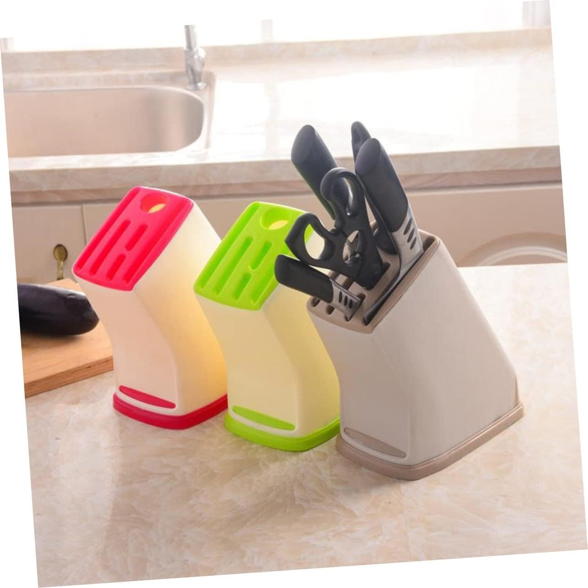 Multifunctional Knife Holder Rack Plastic Drainage Kitchen Tool Storage Organizer Non-Slip Knife Block for Home and Kitchen Supplies