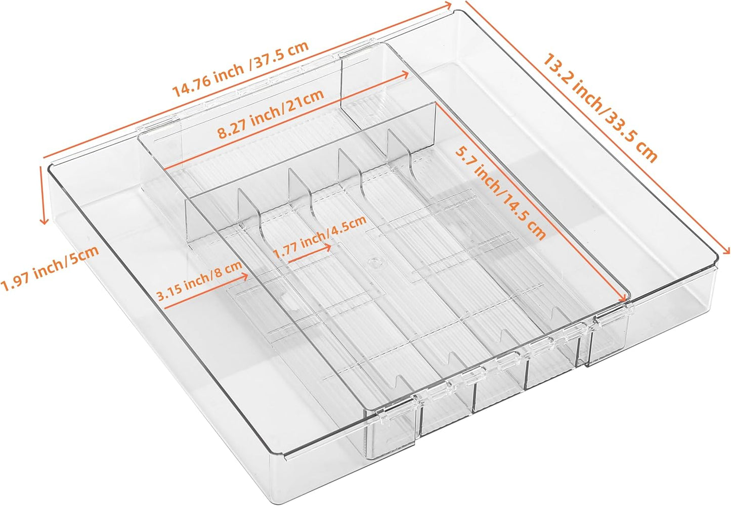 Silverware Drawer Organizer Tray for Kitchen,Expandable Utensil Tray Multipurpose Drawer Dividers Adjustable Cutlery and Flatware Holder,Plastic Spoon Forks Knives Holder Storage Divider,Clear-M