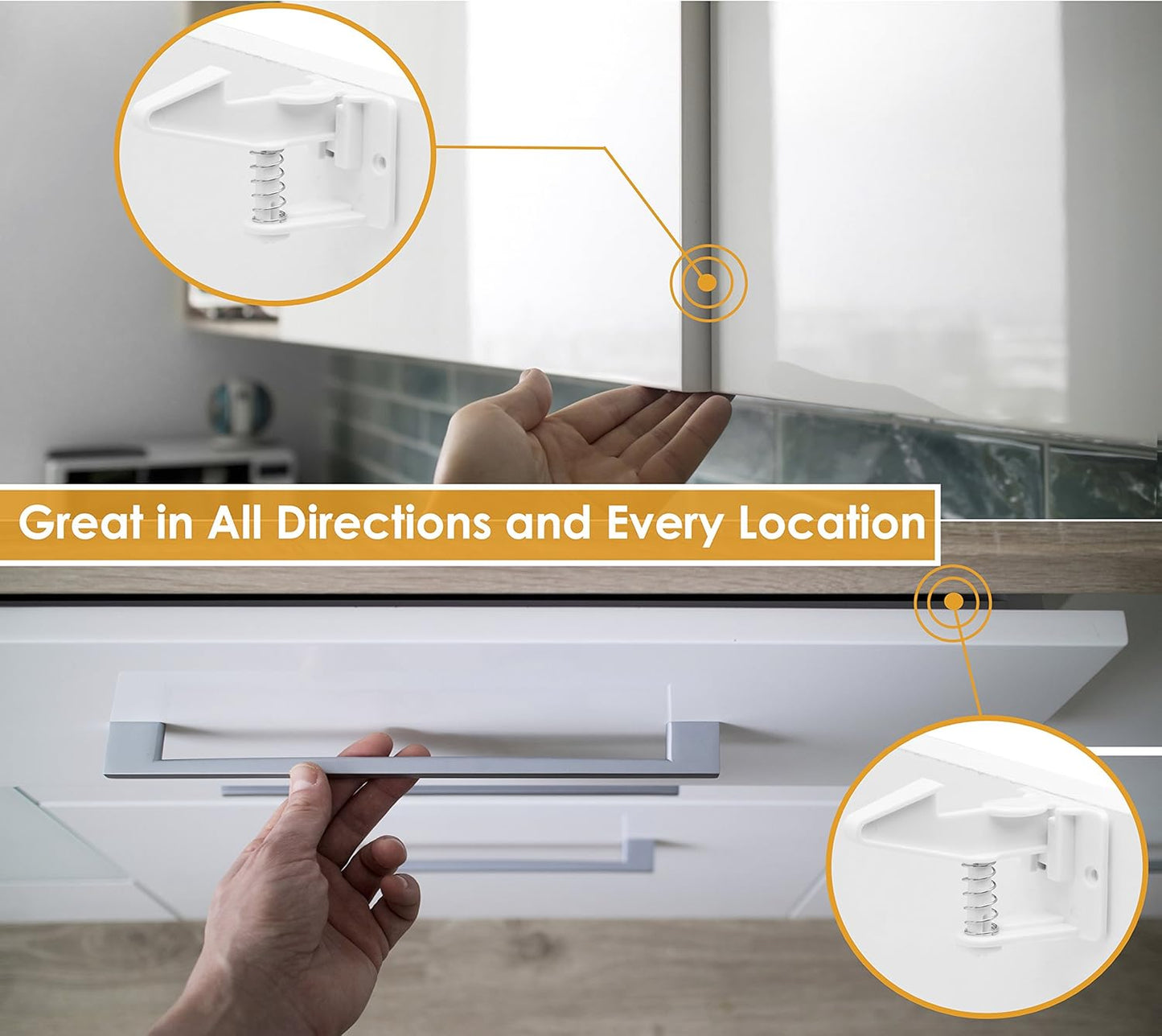 [12-Pack] Invisible Baby Proofing Cabinet Locks - No Drill Child Safety Drawer Latches - Adhesive Childproof Latch for Cabinets, Kitchen & Furniture - Secure Toddler & Infant Safety No Tools Required