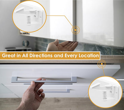 [12-Pack] Invisible Baby Proofing Cabinet Locks - No Drill Child Safety Drawer Latches - Adhesive Childproof Latch for Cabinets, Kitchen & Furniture - Secure Toddler & Infant Safety No Tools Required