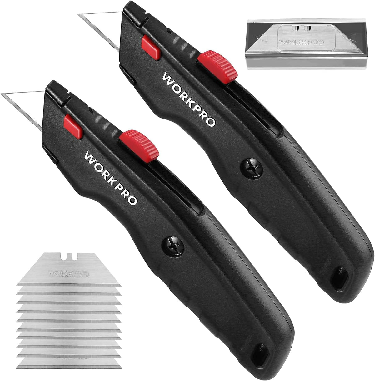 Premium Utility Knife, Retractable All Metal Heavy Duty Box Cutter, Quick Change Blade Razor Knife, with 10 Extra Blades