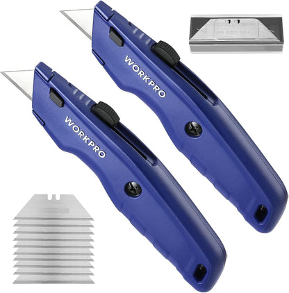 Premium Utility Knife, Retractable All Metal Heavy Duty Box Cutter, Quick Change Blade Razor Knife, with 10 Extra Blades