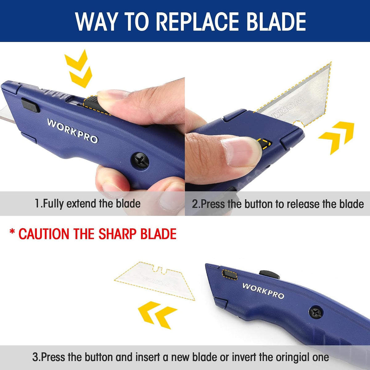 Premium Utility Knife, Retractable All Metal Heavy Duty Box Cutter, Quick Change Blade Razor Knife, with 10 Extra Blades