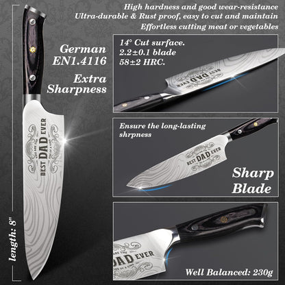 4 Pieces Professional Kitchen Knife Set, Damascus German Stainless Steel Chef Knife Set With Wooden Box, 8" Chef Knife, 5" Utility Knife, 8" Bread Knife, 7" Santoku Knife, Gift for Men Women 20 cm