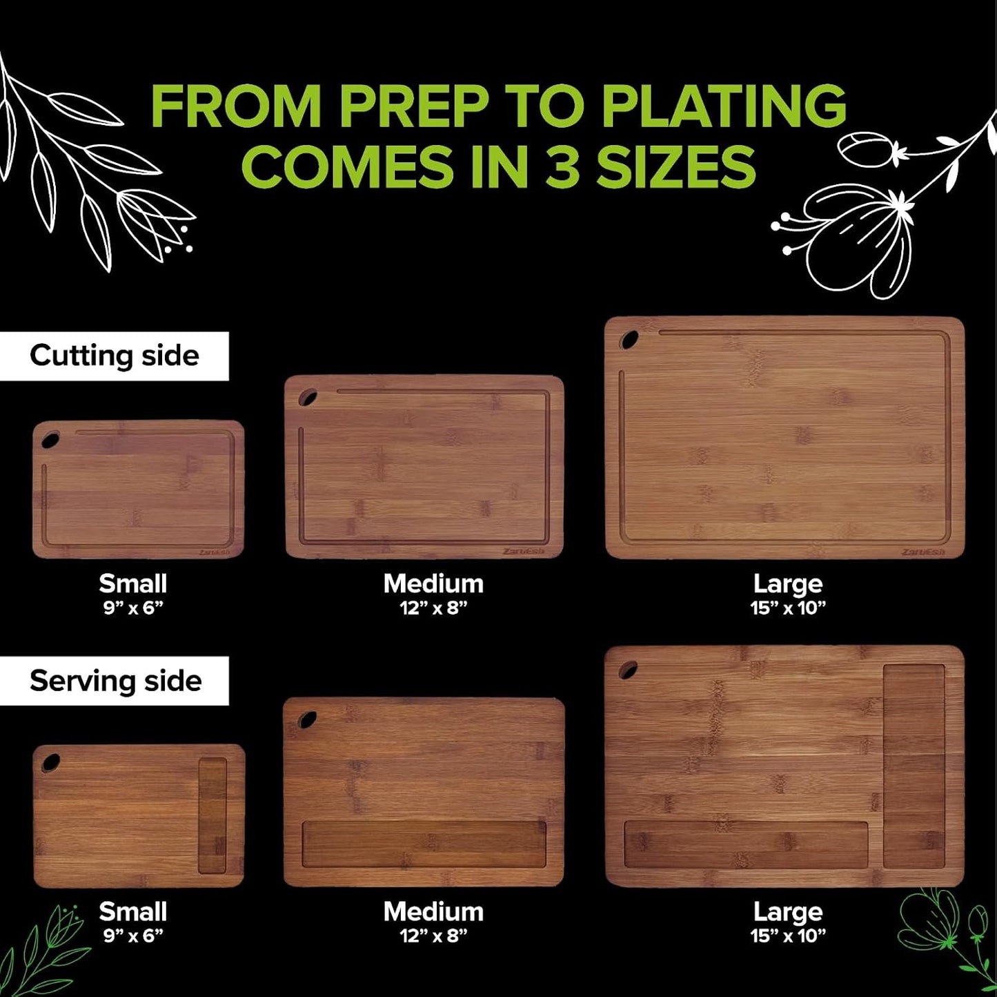 Bamboo Chopping Board, Durable Chopping Board Bamboo with Deep Juice Grooves & Built-in Handles - Carbonized Wooden Chopping Boards Ideal Charcuterie Double-Sided Serving Tray for Kitchen