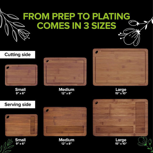 Bamboo Chopping Board, Durable Chopping Board Bamboo with Deep Juice Grooves & Built-in Handles - Carbonized Wooden Chopping Boards Ideal Charcuterie Double-Sided Serving Tray for Kitchen