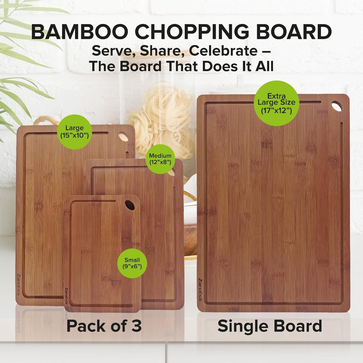 Bamboo Chopping Board, Durable Chopping Board Bamboo with Deep Juice Grooves & Built-in Handles - Carbonized Wooden Chopping Boards Ideal Charcuterie Double-Sided Serving Tray for Kitchen