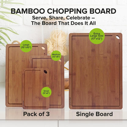 Bamboo Chopping Board, Durable Chopping Board Bamboo with Deep Juice Grooves & Built-in Handles - Carbonized Wooden Chopping Boards Ideal Charcuterie Double-Sided Serving Tray for Kitchen