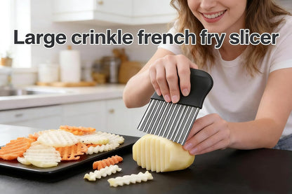 French Fry Slicer - Large Crinkle Cutter - Potato Knife Cutter, Fruit Vegetable Wavy Chopper - Stainless Steel Blade Cutting Knife Tool