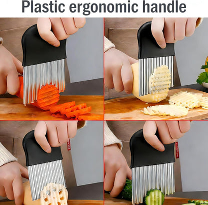 French Fry Slicer - Large Crinkle Cutter - Potato Knife Cutter, Fruit Vegetable Wavy Chopper - Stainless Steel Blade Cutting Knife Tool