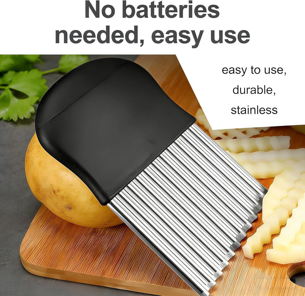 French Fry Slicer - Large Crinkle Cutter - Potato Knife Cutter, Fruit Vegetable Wavy Chopper - Stainless Steel Blade Cutting Knife Tool