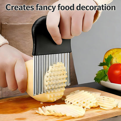 French Fry Slicer - Large Crinkle Cutter - Potato Knife Cutter, Fruit Vegetable Wavy Chopper - Stainless Steel Blade Cutting Knife Tool
