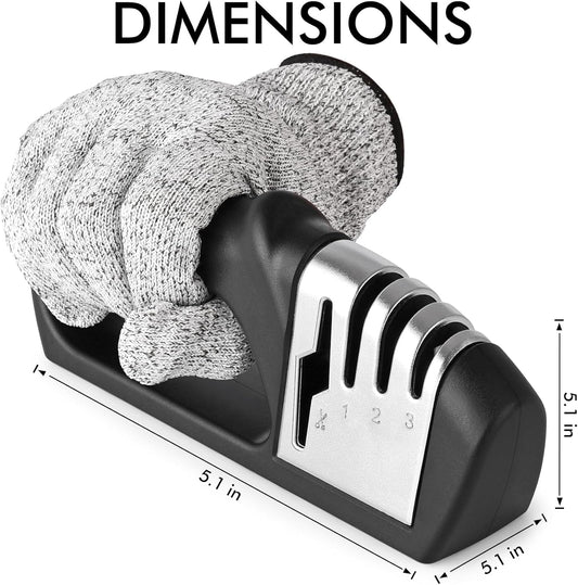 4in1 Knife Sharpener, 3 Stage Manual Sharpener for Sharpening Kitchen Knives 1 Stage for Scissors- Ceramic Stone, Tungsten Carbide Plates, Diamond rods