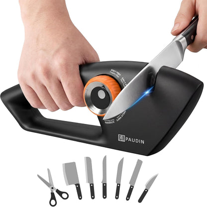 Precision 5-Stage Knife Sharpener, Fathers Day Dad Gifts, Manual Sharpening for Kitchen Knives & Scissors, Straight & Serrated Blades, Non-Slip Base, Ergonomic Handle, Safe for Home Use