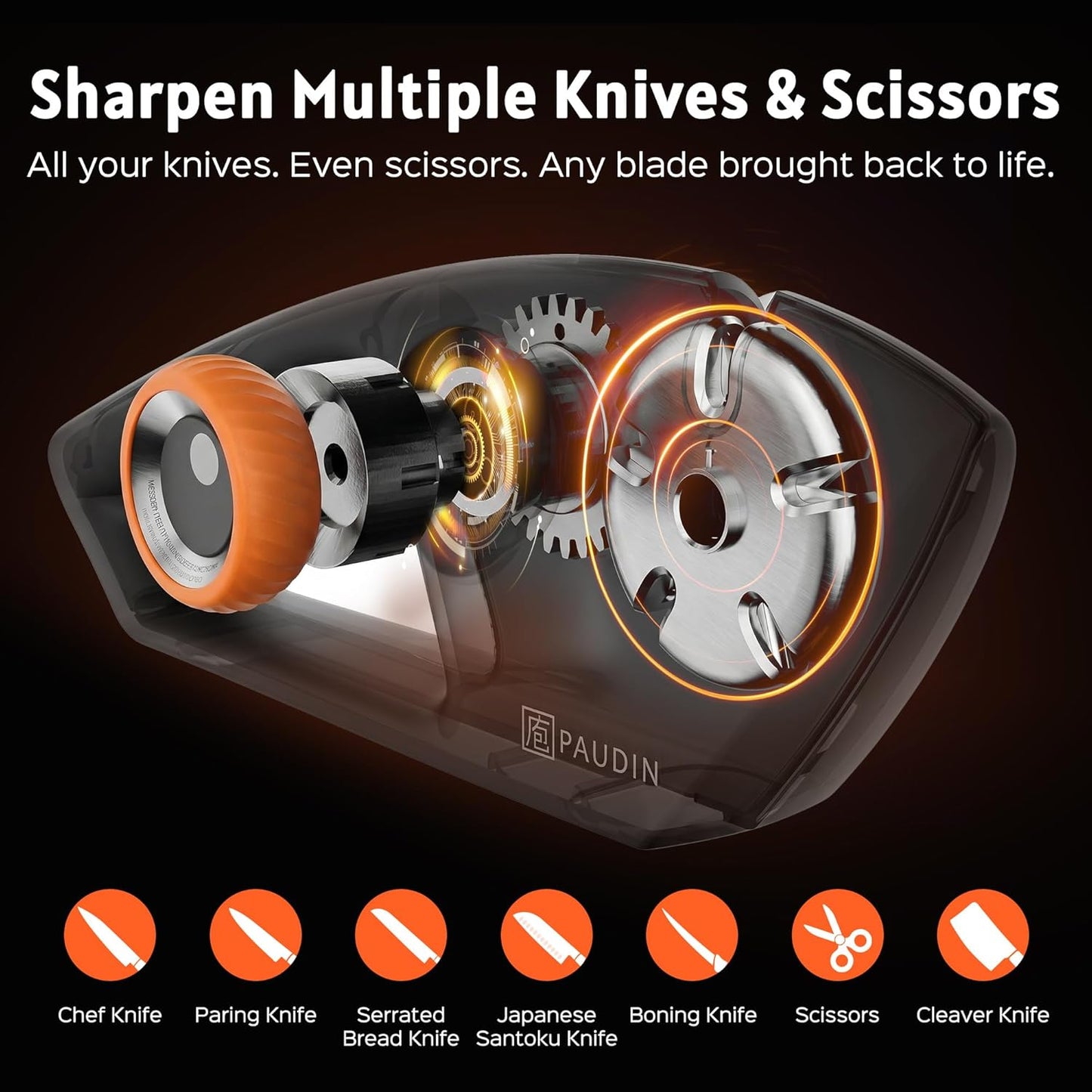 Precision 5-Stage Knife Sharpener, Fathers Day Dad Gifts, Manual Sharpening for Kitchen Knives & Scissors, Straight & Serrated Blades, Non-Slip Base, Ergonomic Handle, Safe for Home Use