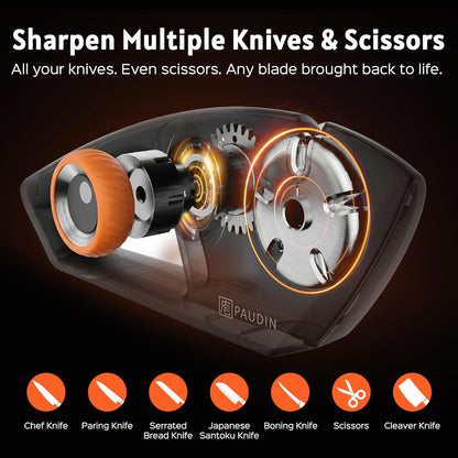 Precision 5-Stage Knife Sharpener, Fathers Day Dad Gifts, Manual Sharpening for Kitchen Knives & Scissors, Straight & Serrated Blades, Non-Slip Base, Ergonomic Handle, Safe for Home Use