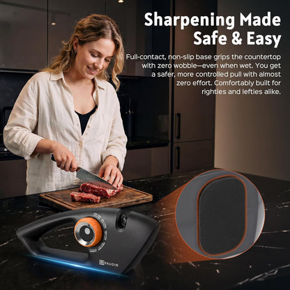 Precision 5-Stage Knife Sharpener, Fathers Day Dad Gifts, Manual Sharpening for Kitchen Knives & Scissors, Straight & Serrated Blades, Non-Slip Base, Ergonomic Handle, Safe for Home Use