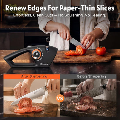 Precision 5-Stage Knife Sharpener, Fathers Day Dad Gifts, Manual Sharpening for Kitchen Knives & Scissors, Straight & Serrated Blades, Non-Slip Base, Ergonomic Handle, Safe for Home Use