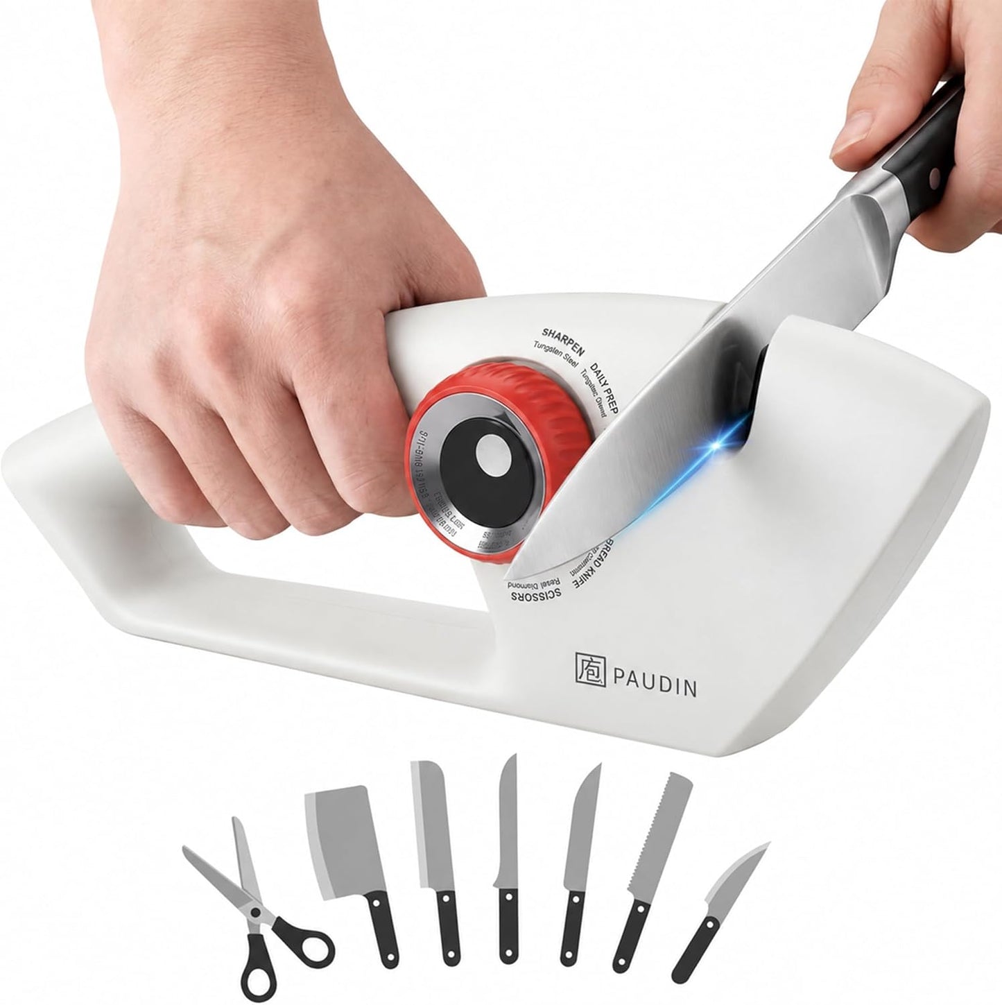 Precision 5-Stage Knife Sharpener, Fathers Day Dad Gifts, Manual Sharpening for Kitchen Knives & Scissors, Straight & Serrated Blades, Non-Slip Base, Ergonomic Handle, Safe for Home Use