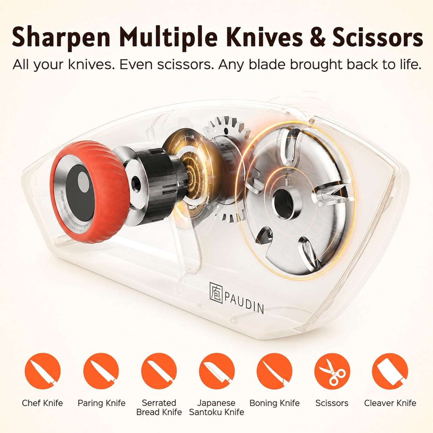 Precision 5-Stage Knife Sharpener, Fathers Day Dad Gifts, Manual Sharpening for Kitchen Knives & Scissors, Straight & Serrated Blades, Non-Slip Base, Ergonomic Handle, Safe for Home Use