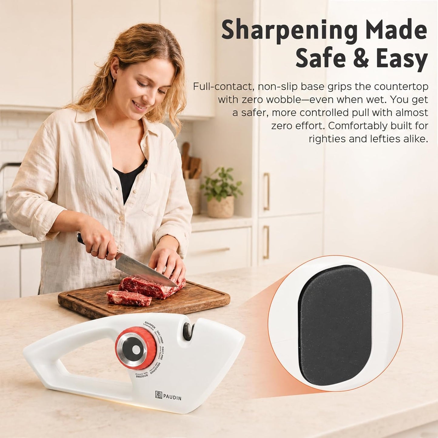 Precision 5-Stage Knife Sharpener, Fathers Day Dad Gifts, Manual Sharpening for Kitchen Knives & Scissors, Straight & Serrated Blades, Non-Slip Base, Ergonomic Handle, Safe for Home Use