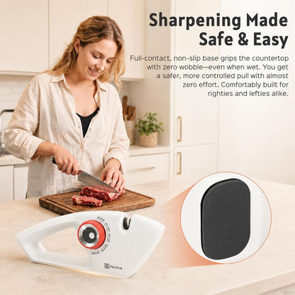 Precision 5-Stage Knife Sharpener, Fathers Day Dad Gifts, Manual Sharpening for Kitchen Knives & Scissors, Straight & Serrated Blades, Non-Slip Base, Ergonomic Handle, Safe for Home Use