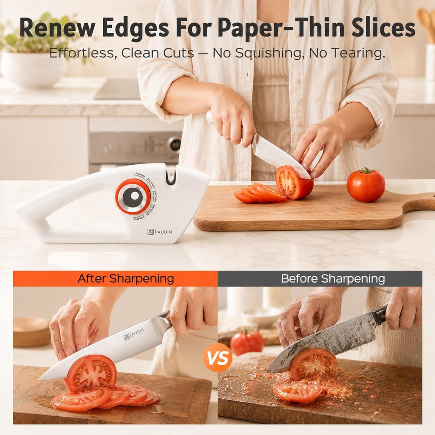 Precision 5-Stage Knife Sharpener, Fathers Day Dad Gifts, Manual Sharpening for Kitchen Knives & Scissors, Straight & Serrated Blades, Non-Slip Base, Ergonomic Handle, Safe for Home Use
