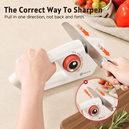Precision 5-Stage Knife Sharpener, Fathers Day Dad Gifts, Manual Sharpening for Kitchen Knives & Scissors, Straight & Serrated Blades, Non-Slip Base, Ergonomic Handle, Safe for Home Use