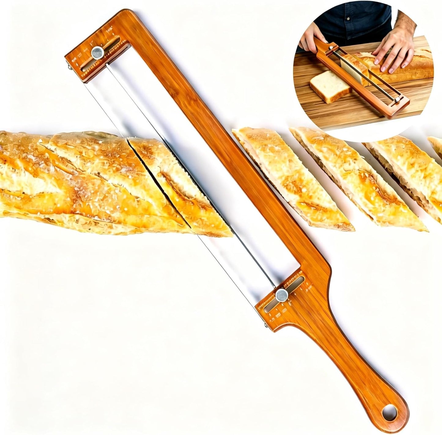 Adjustable Bread Knife for Homemade Bread – Manual Sourdough Bread Slicer with Stainless Steel Serrated Blade & Precision Thickness Guide (¼–2"), Ideal Gift for Home Bakers