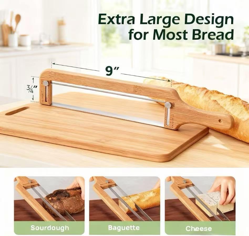 Adjustable Bread Knife for Homemade Bread – Manual Sourdough Bread Slicer with Stainless Steel Serrated Blade & Precision Thickness Guide (¼–2"), Ideal Gift for Home Bakers