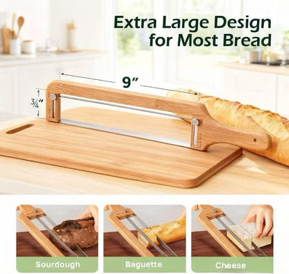 Adjustable Bread Knife for Homemade Bread – Manual Sourdough Bread Slicer with Stainless Steel Serrated Blade & Precision Thickness Guide (¼–2"), Ideal Gift for Home Bakers