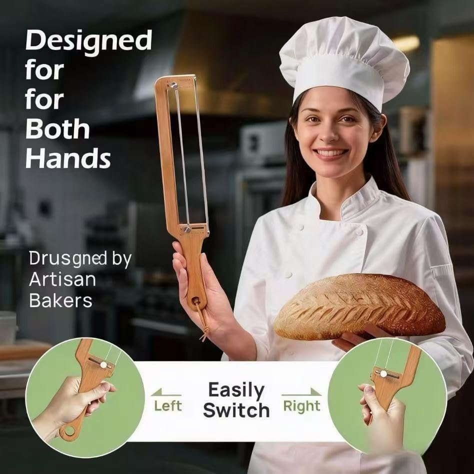 Adjustable Bread Knife for Homemade Bread – Manual Sourdough Bread Slicer with Stainless Steel Serrated Blade & Precision Thickness Guide (¼–2"), Ideal Gift for Home Bakers