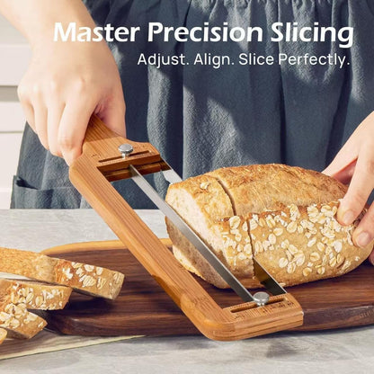 Adjustable Bread Knife for Homemade Bread – Manual Sourdough Bread Slicer with Stainless Steel Serrated Blade & Precision Thickness Guide (¼–2"), Ideal Gift for Home Bakers