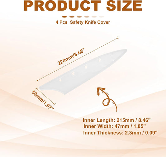 ABS Safety Knife Cover Sleeves for 8" Chef Knife, Universal Chopping Edge Guard Blade Protector Sheath for Kitchen Bar, White, 21.5cm L, Pack of 4