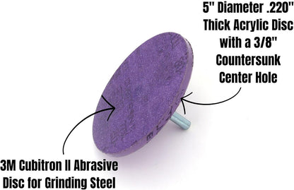 5" Drill Press Sharpener for Woodworking Tools (Chisels & Plane Blades) comes with Steel Arbors, Acrylic Discs, PSA Abrasive Discs, Horsebutt Leather, & Honing Compound