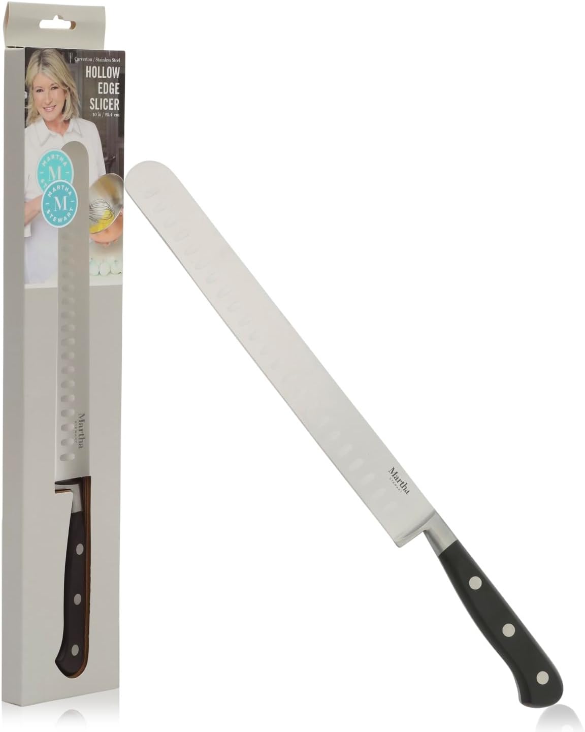 Carverton 10" Hollow Edge Slicer Knife, High Carbon Stainless Steel Kitchen Knives w/Black Triple Riveted Handle