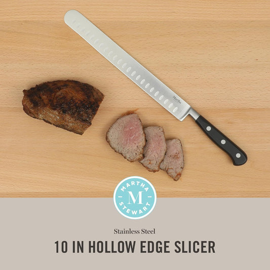 Carverton 10" Hollow Edge Slicer Knife, High Carbon Stainless Steel Kitchen Knives w/Black Triple Riveted Handle