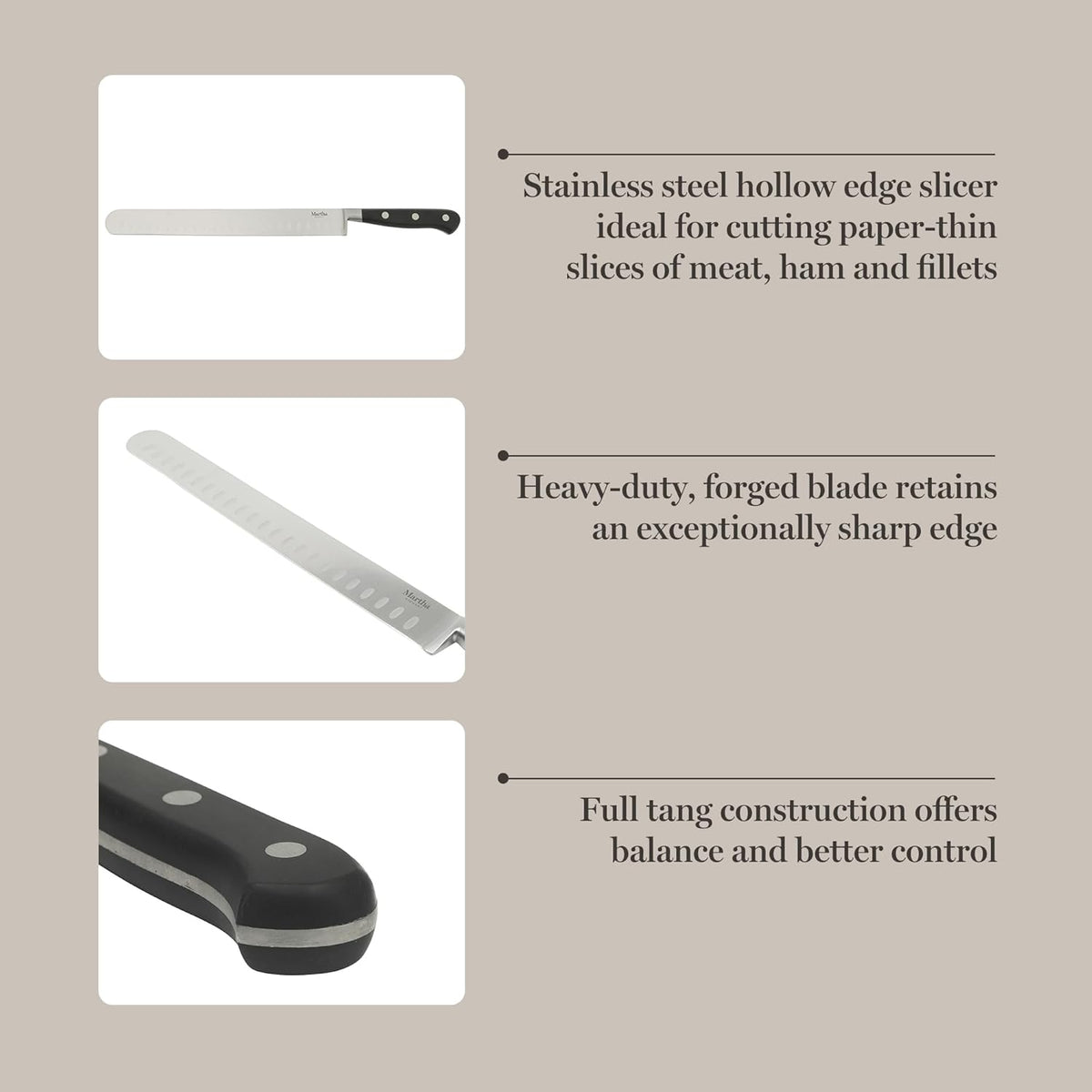 Carverton 10" Hollow Edge Slicer Knife, High Carbon Stainless Steel Kitchen Knives w/Black Triple Riveted Handle