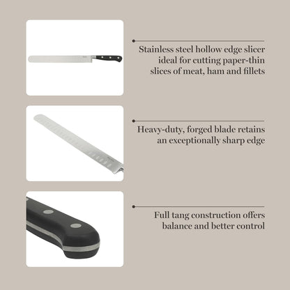 Carverton 10" Hollow Edge Slicer Knife, High Carbon Stainless Steel Kitchen Knives w/Black Triple Riveted Handle