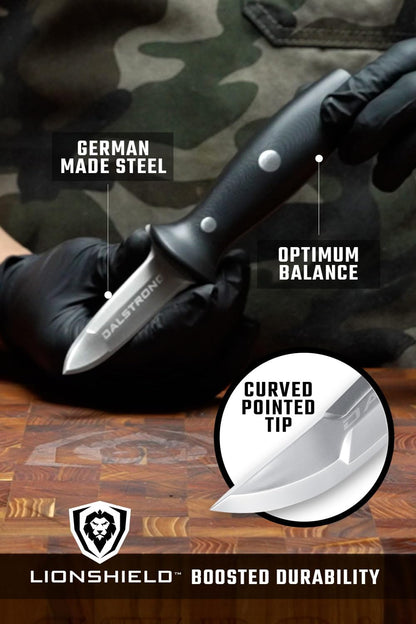 Clam Oyster Knife- 3” Shellfish & Oyster Shucker Clamp Knife - Gladiator Series Elite - Forged HC German Steel - Crab Eating Utensils- G10 Handle - W/Sheath- NSF Certified